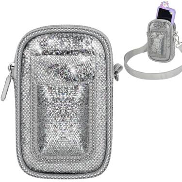 Imagem de Tanmqin Capa de smartphone infantil para KOKODI/para Luyiilo/para Luoba/para Yosfeng/para WEOLULI e mais, bolsa de pó de glitter com alça de ombro removível para cabos de dados de telefone infantil
