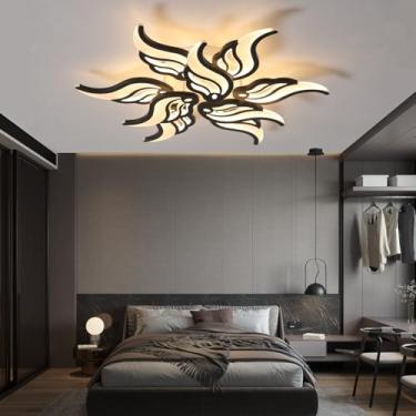 Imagem de Luminária de teto LED moderna em formato criativo de flor para sala de estar, lâmpada econômica para quarto, luz de teto dimerizável 3000K-6500K com controle remoto para escritório e sala de