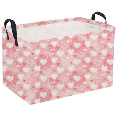 Imagem de Sanjiaofen Cesta retangular de dia dos namorados, cesta de coração. Cestas fofas para decoração de quarto, cestas infantis com alças. Caixas de livros, caixa de presente. (Pink Love)