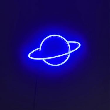 Imagem de Luminária Placa Led Neon - Letreiro de Luz Parede USB Pilha(Planeta Azul 2)