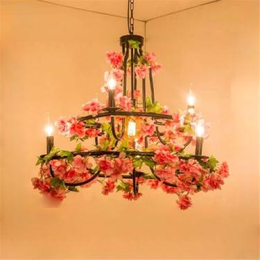 Imagem de Lustre Americano Pastoral LED Industrial Retrô Criativo Música Restaurante Bar Cafeteria Loja de Chá Loja de Roupas Decoração Plantas Verdes Luminária Pendente (HB 7 Lâmpadas)