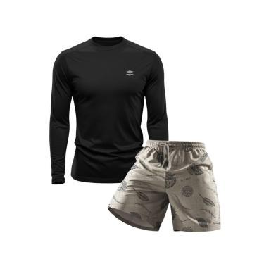 Imagem de Conjunto Masculino Short Estampado Praia Verão e Camiseta Dry Manga Longa Proteção UV-Masculino