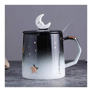 Imagem de Caneca 382.7 g Céu Estrelado Romântico Canecas de Cerâmica com Tampa Colher Prata Porcelana Café Leite Chávenas de Chá Escritório Copo de Viagem para Mulheres Amantes Amigos Presentes Xícara de Café