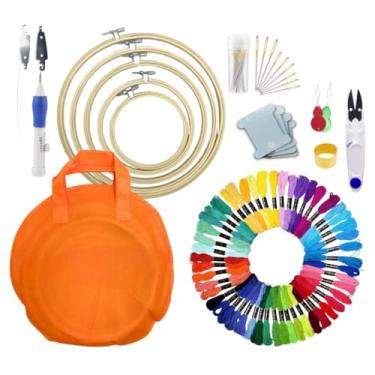Imagem de Kit de bordado com 82 peças, incluindo linha, agulhas, bastidor e bolsa para guardar. Ideal para costura e bordado russo