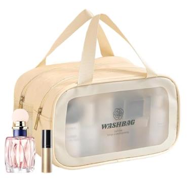 Imagem de de maquiagem para viagem – organizadora de maquiagem com vários compartimentos – de xampu portátil para loções e limpadores faciais, Bege, Refer to description, Unissex