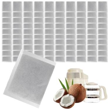 Imagem de Pacote com 100 filtros de água para destilador de carvão ativado, sachês de filtro de carbono ativado de substituição de casca de coco compatíveis com Megahome e outros destiladores de bancada