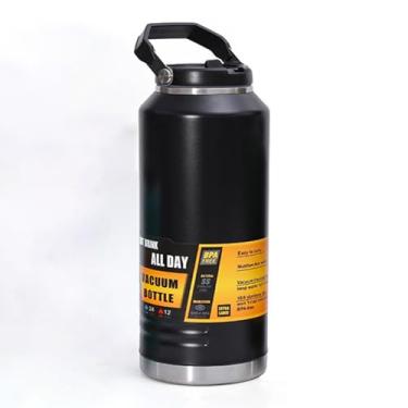 Imagem de Garrafa de água isolada grande de 1 litro com alça, 2,381 g, preta, jarro de copo de 2500 ml, recipiente isolado, frasco isolado, à prova de vazamento, caneca térmica SS 304, bebidas quentes/frias