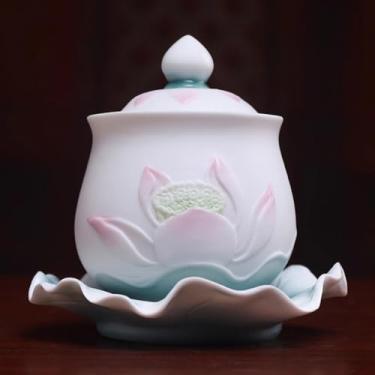 Imagem de FENNYYAR Copo de água buda de oferta de cerâmica, 9,7 cm 9,7 cm, ornamento de lótus, copo de água benta