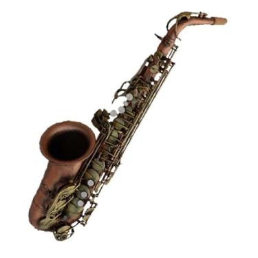 Imagem de Instrumento de saxofone profissional instrumento de saxofone vermelho antigo verde saxofone chave E saxofone alto plano