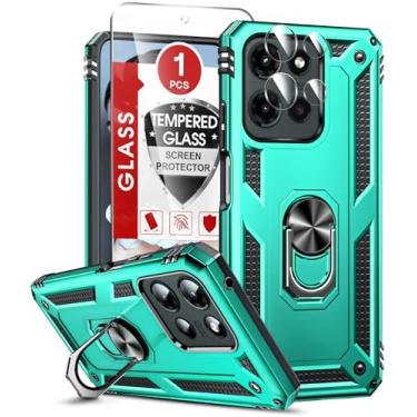 Imagem de LeYi Capa para Moto G-5G-2025: com protetor de tela de vidro e protetor de lente de câmera, capa resistente para Android com suporte de anel magnético para G 2025 5G, menta