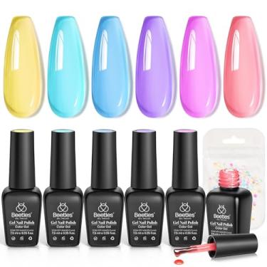 Imagem de Esmalte de gel Beetles Jelly, 6 cores, vidro cristal de primavera, verão, translúcido, esmalte de gel pastel, azul, vermelho, verde, roxo, amarelo, esmalte de gel UV com contas de bolha de sereia,