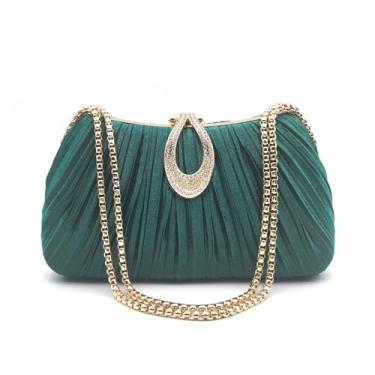 Imagem de Qiannaura Bolsa de mão feminina formal de cetim para festa de casamento elegante bolsa de ombro pequena, Verde escuro