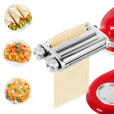 Imagem de Acessório de máquina de macarrão para batedeiras KitchenAid, conjunto 3 em 1, conjunto de rolos de massa, cortadores de espaguete e fettuccine, acessório para fazer macarrão