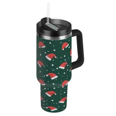 Imagem de Blueangle Copos de chapéus de Natal de 850 g com alça e tampa de palha, caneca de viagem de aço inoxidável isolada a vácuo de parede dupla, garrafa de água reutilizável para academia de escritório ao