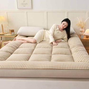 Imagem de Yadlan Colchão de chão estilo japonês, colchão portátil dobrável, colchão de acampamento adulto, sofá de acampamento, colchão de quarto de hóspedes, tapete de dormir tatame, grade cáqui 120 x 200 cm