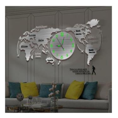 Imagem de Relógio de parede acrílico, relógio de parede com mapa do mundo 3D, movimento silencioso, arte, grande relógio de parede decorativo para sala de estar, quarto, escritório, C, 120 x 55 cm