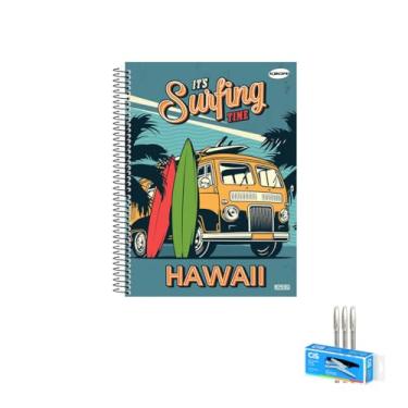 Imagem de Kit Caderno Masculino 1 Matéria Capa Dura 96 Folhas + Caneta Trigel Branca 0.8mm + Grampeador Alicate S-150