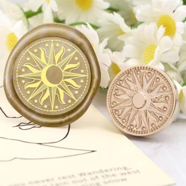 Imagem de Carimbos de cera de sol redondos removíveis selados de latão selados com alça para cartões de Halloween, decoração de cartões de aniversário, cadernos de presentes