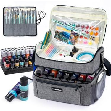 Imagem de Bolsa organizadora de tinta acrílica com suporte de pincel dobrável, estojo de arte de 2 camadas, grande organizador de artesanato com inserções de espuma para barril de maçã, arte de transporte