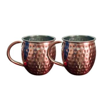 Imagem de Kit 2 Canecas Moscow Mule 580ml Martelada Resistente Inox Rose Gold com Alça Ergonômica Servir Drinks Bebidas Geladas