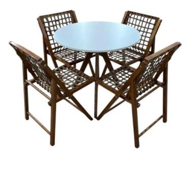 Imagem de Conjunto Mesa Redonda com 4 Cadeiras em Madeira e Corda Náutica - Arys
