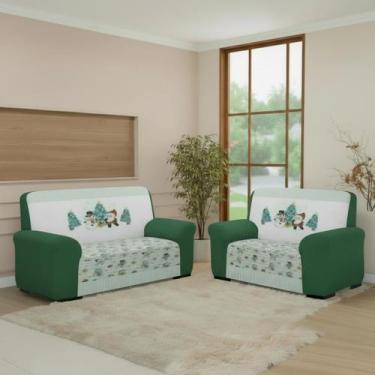 Imagem de Capa de Sofá 3 e 2 Lugares Coladinha Natal Estampada Exclusiva Proteçã
