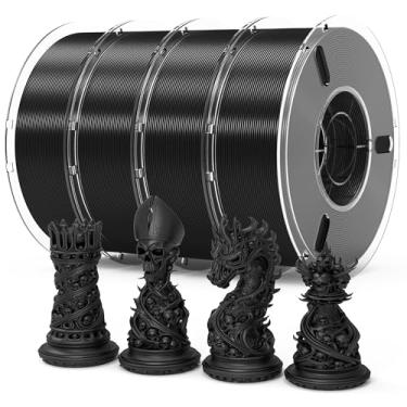 Imagem de RAMBERY Preto X 4 carretéis PLA+ Filamento de impressora 3D 1,75 mm 4KG Resistência do carretel atualizado Filamento de impressão 3D perfeitamente enrolado se encaixa na maioria das impressoras FDM
