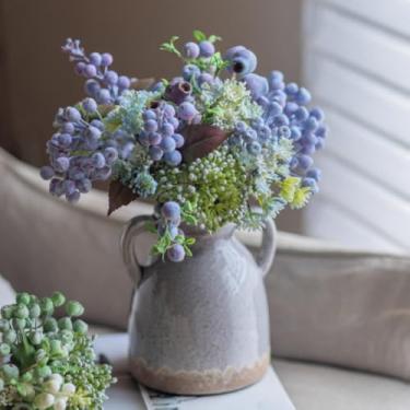 Imagem de Skyseen Raminhos artificiais de mirtilo com frutas silvestres, azul - folhagem falsa para centros de mesa de casamento, decorações de casa de fazenda rústica