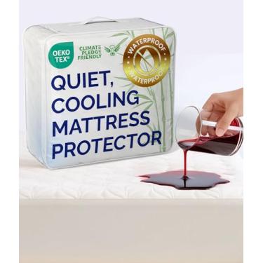 Imagem de Protetor de colchão de bambu tamanho completo (137 x 189 cm) - capa de colchão de bambu impermeável premium com proteção completa - estilo lençol com elástico e bolsos elásticos - sem ruído