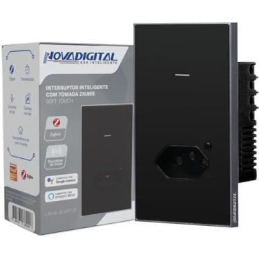 Imagem de Interruptor Inteligente Zigbee Novadigital 1 Tecla Botão Soft Touch 1 Tomada 20A Quartzo Compatível Com Tuya Smart Life Alexa Google 110V 220V Bivolt 4x2 Preto
