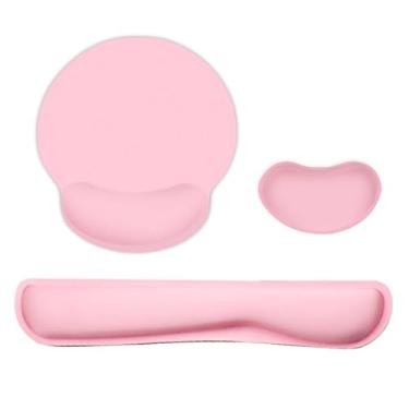 Imagem de Snsowed Descanso de Pulso Ergonômico de Espuma de Memória para Teclado e Mouse Conjunto de Mouse Pad Com Tecido Base de Borracha Antiderrapante Rosa Vermelho (Rosa)