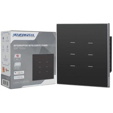 Imagem de Interruptor Inteligente Zigbee Novadigital 6 Teclas Botões Soft Touch Quartzo Compatível Com Tuya Smart Life Alexa Google 110V 220V Bivolt 4x4 Preto
