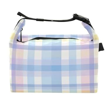 Imagem de Lancheira para mulheres e homens, lancheira isolada, reutilizável, para escritório, piquenique, exterior, tabuleiro de xadrez colorido