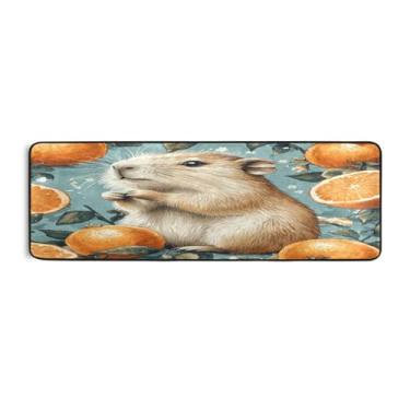 Imagem de Qilmy Lindo tapete de corredor de capivaras e laranjas 183 x 61 cm, antiderrapante, antifadiga, confortável, tapetes longos para cozinha, quarto, sala de estar, banheiro, corredores, entrywa556