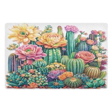 Imagem de STAYTOP Lindas flores de cacto capachos para ambientes externos 81 x 50 cm, tapete de boas-vindas interno, tapetes de banho fofos, capacho frontal antiderrapante para entrada, pátio, áreas de alto