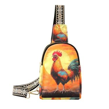 Imagem de CEBUGI Bolsa tiracolo feminina Rooster pequena de couro, pochete transversal para trilhas, viagens ao ar livre