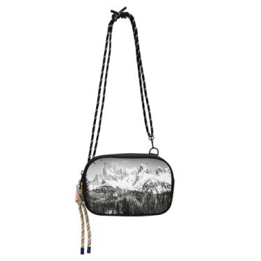 Imagem de STAYTOP Montanha branca preta com neve pequena bolsa transversal carteira para celular para mulheres e homens, mini bolsa de viagem