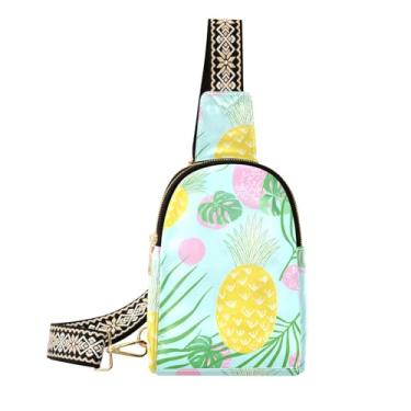 Imagem de CEBUGI Pochete feminina com folhas de palmeira de abacaxi, bolsa tiracolo de couro, para caminhadas, viagens ao ar livre