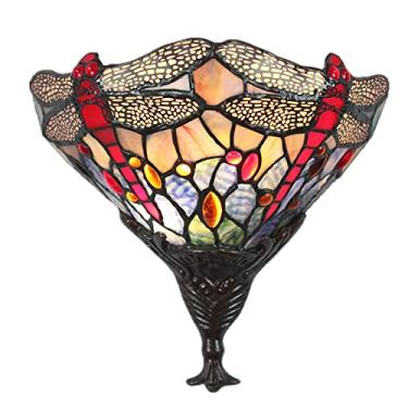 Imagem de Arandela de parede em vitral com libélula, estilo Tiffany, com cúpula para iluminação indireta, estilo vintage mediterrâneo, ideal para quarto, sala de estar e corredor, 25 cm x 23 cm