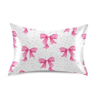 Imagem de xigua Fronha de cetim com bolinhas e laços para cabelo e pele, lavável na máquina, antiderrapante, refrescante, fronha queen com fecho de envelope, 50,8 cm x 76,2 cm