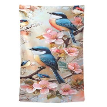 Imagem de STAYTOP Tapeçaria Pássaros coloridos empoleirados em flores tapeçarias para decoração de casa decoração de dormitório sala de estar quarto tapete de parede (60 × 51 polegadas)