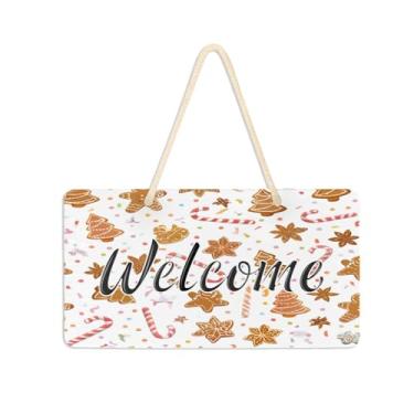 Imagem de Burbuja Placa de boas-vindas de biscoitos de gengibre para porta da frente, placa de boas-vindas de PVC para pendurar na parede, decoração de férias, 15 x 28 cm
