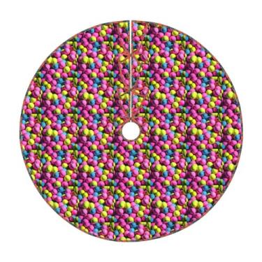 Imagem de Bolas de tênis rosa brilhante com estampa de saia de árvore de Natal, tapete de Natal para acessório de festa, uso externo e interno