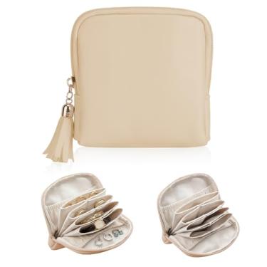 Imagem de bipkonu Pequena caixa de joias de viagem, presentes de viagem para mulheres e meninas, mini bolsas de joias com zíper de borla, suporte organizador de joias portátil para pulseiras, brincos, colar