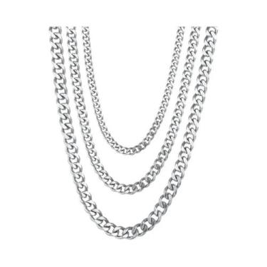 Imagem de Colar Masculino Punk Com Corrente Cubana De 3.5-7MM De Largura Em Aço 
