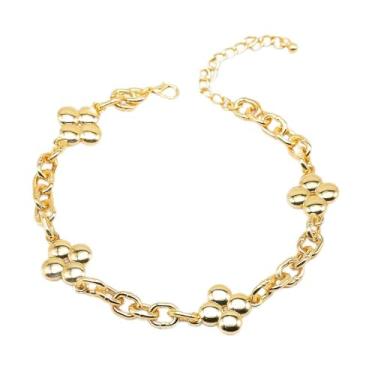 Imagem de Colar feminino com corrente de trevo de quatro folhas de ouro grosso, comprimento ajustável