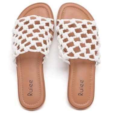 Imagem de Ruiee Sandálias de largura larga para mulheres, sapatos de praia femininos casuais de verão com pés largos, confortáveis, trançados, sem cadarço, bico aberto., Branco PU 8008, 10 X-Wide
