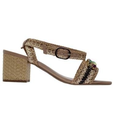 Imagem de Sandália Salto Médio Feminino Arezzo A10055 Palha-Feminino