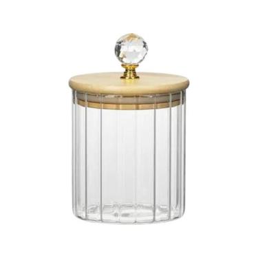 Imagem de Pote Com Tampa Bambu de vidro Hermético canelado transparente cristal 