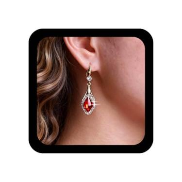 Imagem de Ximdble Brincos vintage de safira azul cristal brincos de safira boho quadrado pingente ouro zircônia strass azul gancho joia para mulheres, Zinco, Sem pedra preciosa